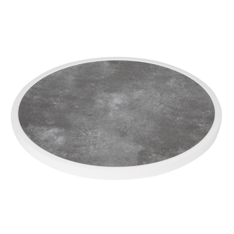Plateau de table extérieur rond en verre trempé Bolero effet pierre foncée bord blanc 580mm DL488 Bolero Plateau de table extérieur rond en verre trempé Bolero effet pierre foncée bord blanc 580mm DL488 Bolero