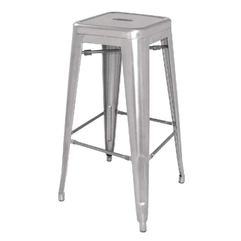Tabourets hauts en acier galvanisé Bolero Bistro gris argenté (lot de 4) DL876 Bolero