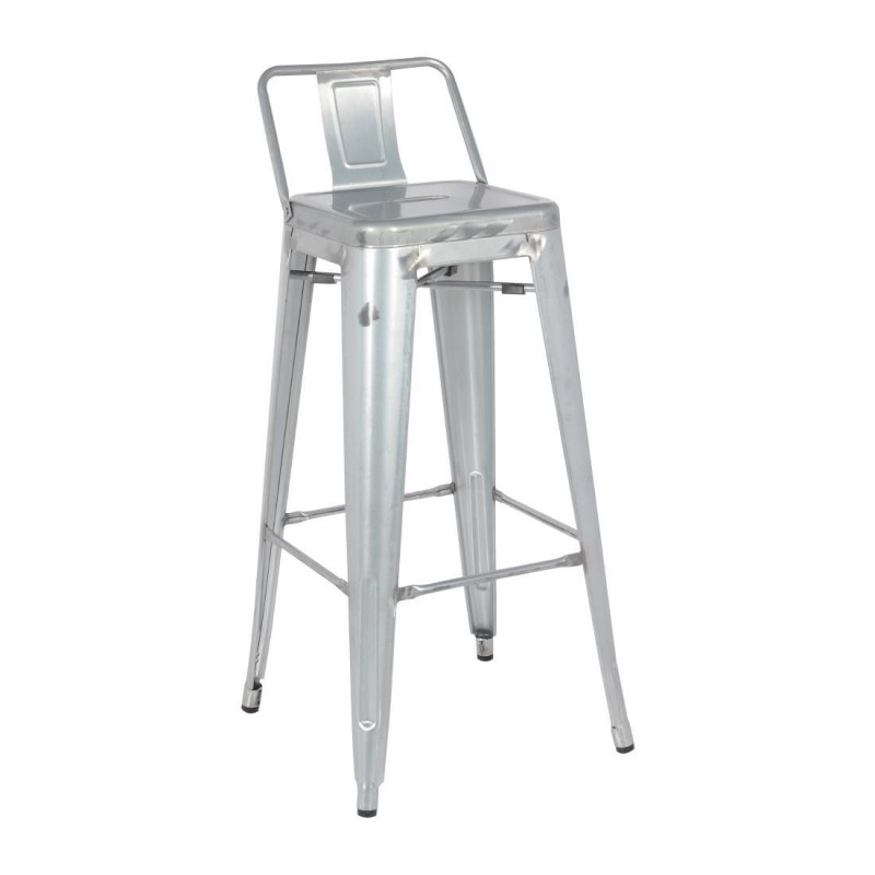Tabouret haut en acier galvanisé avec dossier Bolero Bistro (paquet de 4) DL877 Bolero