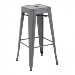 Tabourets hauts en acier galvanisé Bolero Bistro gris métalisé (lot de 4) DM934 Bolero