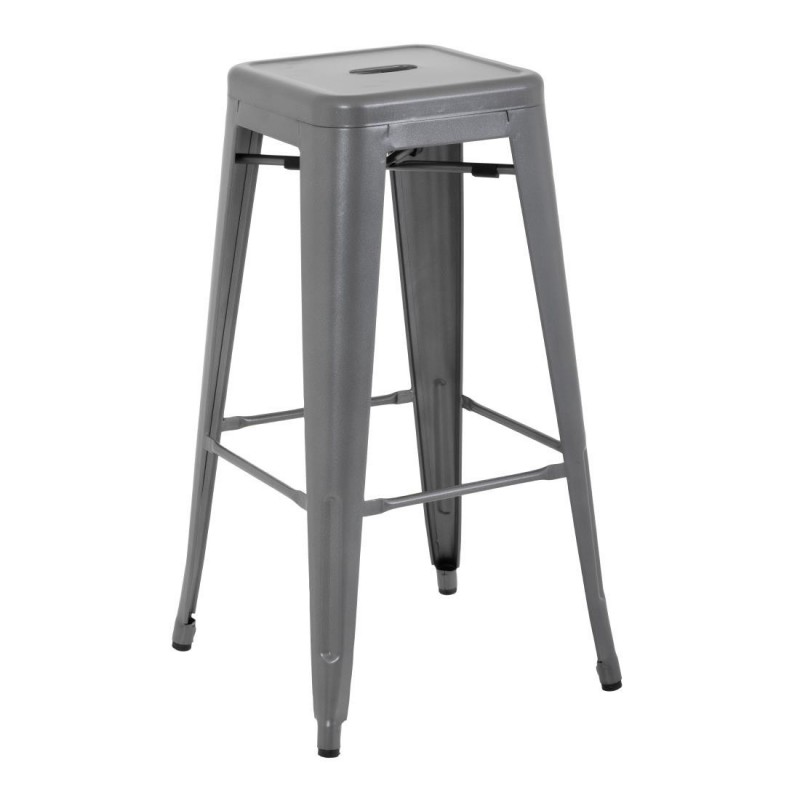 Tabourets hauts en acier galvanisé Bolero Bistro gris métalisé (lot de 4) DM934 Bolero