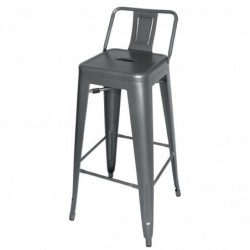Tabourets hauts en acier gris métal avec dossier Bolero Bistro (lot de 4) DM935 Bolero
