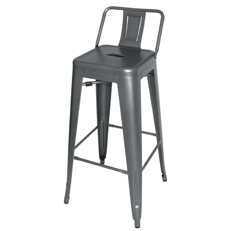 Tabourets hauts en acier gris métal avec dossier Bolero Bistro (lot de 4) DM935 Bolero Tabourets hauts en acier gris métal avec dossier Bolero Bistro (lot de 4) DM935 Bolero
