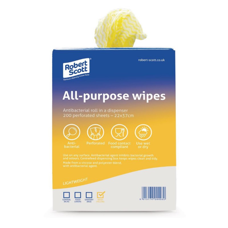 Chiffons tout usage antibactériens Jantex jaunes (Lot de 200) DN845 Robert Scott