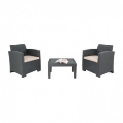 Ensemble fauteuils et table en rotin PP Bolero gris DR309 Bolero
