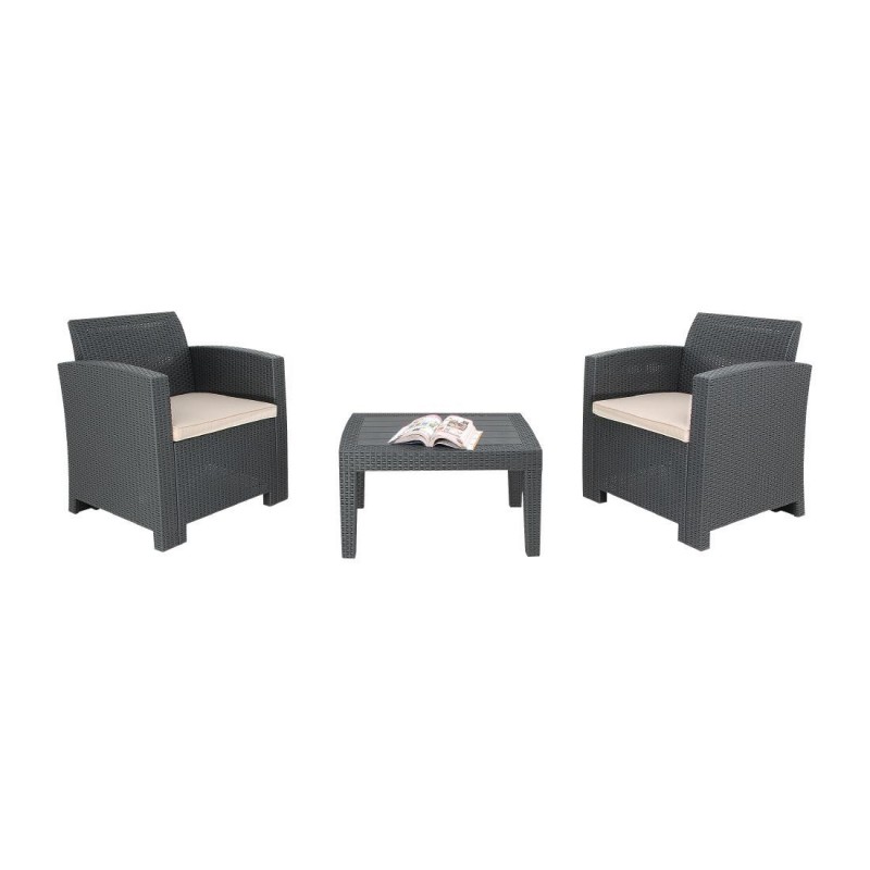 Ensemble fauteuils et table en rotin PP Bolero gris DR309 Bolero Ensemble fauteuils et table en rotin PP Bolero gris DR309 Bolero
