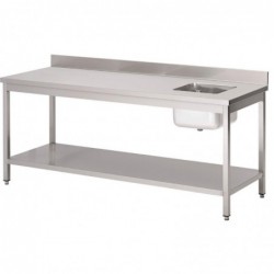 Table du chef avec bac à droite et dosseret Gastro M 850x1400x700mm DS431 Gastro M