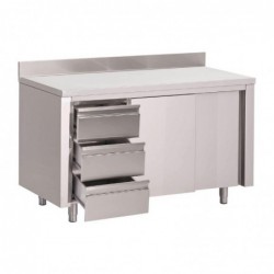 Table armoire inox avec dosseret 3 tiroirs à gauche et portes coulissantes Gastro M 875x1000x700mm DS440 Gastro M