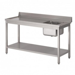 Table d'entrée lave-vaisselle inox avec bac à droite dosseret et tablette inférieure Gastro M 850x1000x700mm DS461 Gastro M