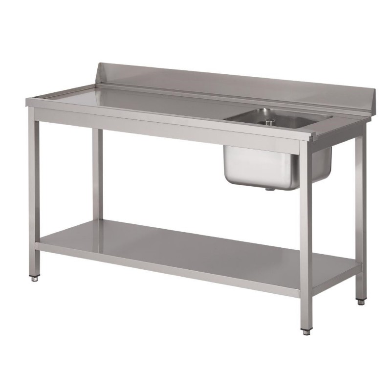 Table d'entrée lave-vaisselle inox avec bac à droite dosseret et tablette inférieure Gastro M 850x1000x700mm DS461 Gastro M Table d'entrée lave-vaisselle inox avec bac à droite dosseret et tablette inférieure Gastro M 850x1000x700mm DS461 Gastro M