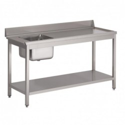Table d'entrée lave-vaisselle inox avec bac à gauche dosseret et tablette inférieure Gastro M 850x1400x700mm DS462 Gastro M