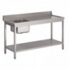 Table d'entrée lave-vaisselle inox avec bac à gauche dosseret et tablette inférieure Gastro M 850x1400x700mm DS462 Gastro M