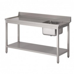 Table d'entrée lave-vaisselle inox avec bac à droite dosseret et tablette inférieure Gastro M 850x1400x700mm DS463 Gastro M