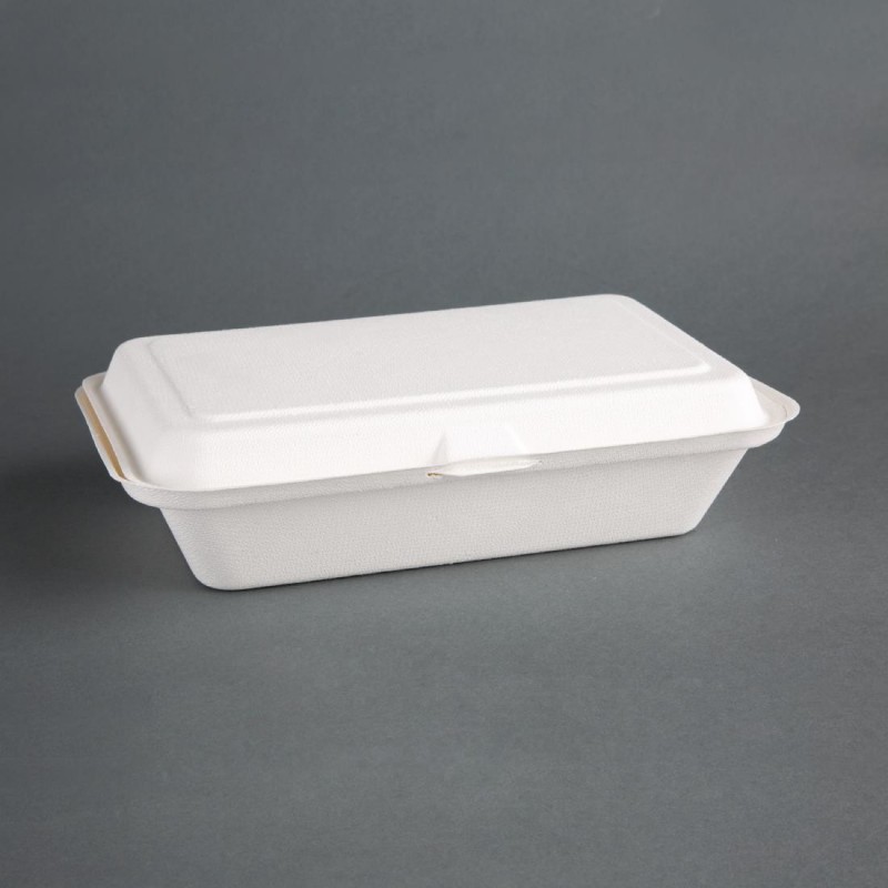 Barquettes à charnière en bagasse compostables Fiesta Compostable 24 Barquettes à charnière en bagasse compostables Fiesta Compostable 24