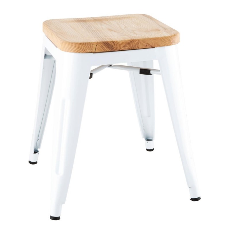 Tabourets bas Bolero Bistro avec coussin d'assise en bois blanc (paquet de 4) DW738 Bolero