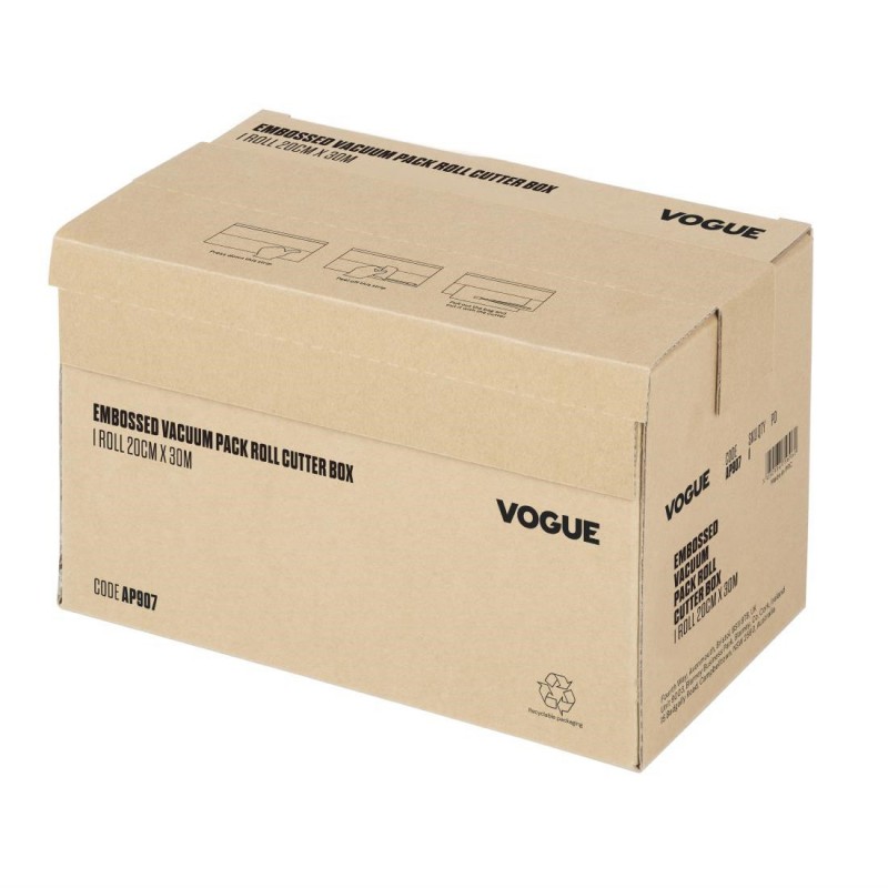 Rouleau de sacs sous-vide gaufrés avec boîte distributrice Vogue largeur 200 mm AP907 Vogue Rouleau de sacs sous-vide gaufrés avec boîte distributrice Vogue largeur 200 mm AP907 Vogue