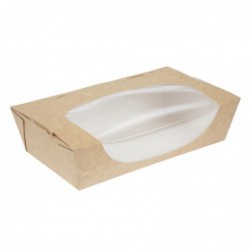 Barquettes à salade kraft recyclables avec fenêtre 1000ml (lot de 200) FA372 Colpac