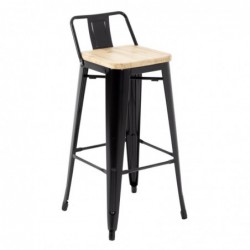 Tabourets bistro hauts avec dossier et assise en bois Bolero noirs (lot de 4) FB623 Bolero