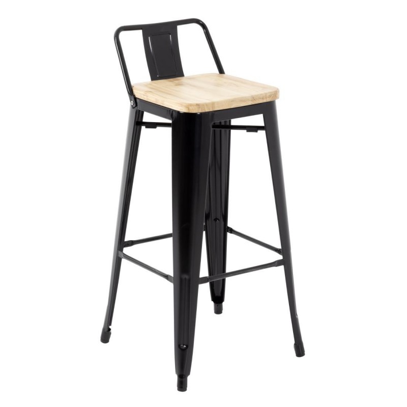 Tabourets bistro hauts avec dossier et assise en bois Bolero noirs (lot de 4) FB623 Bolero
