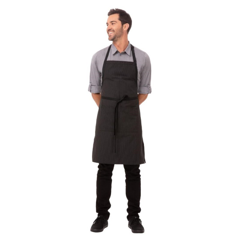 Tablier bavette Chef Works finement rayé B229 Chef Works Tablier bavette Chef Works finement rayé B229 Chef Works