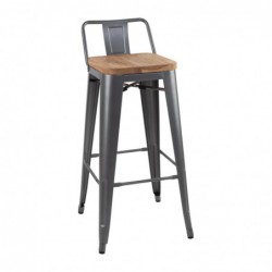 Tabourets bistro hauts avec dossier et assise en bois Bolero gris métallisé (lot de 4) FB624 Bolero