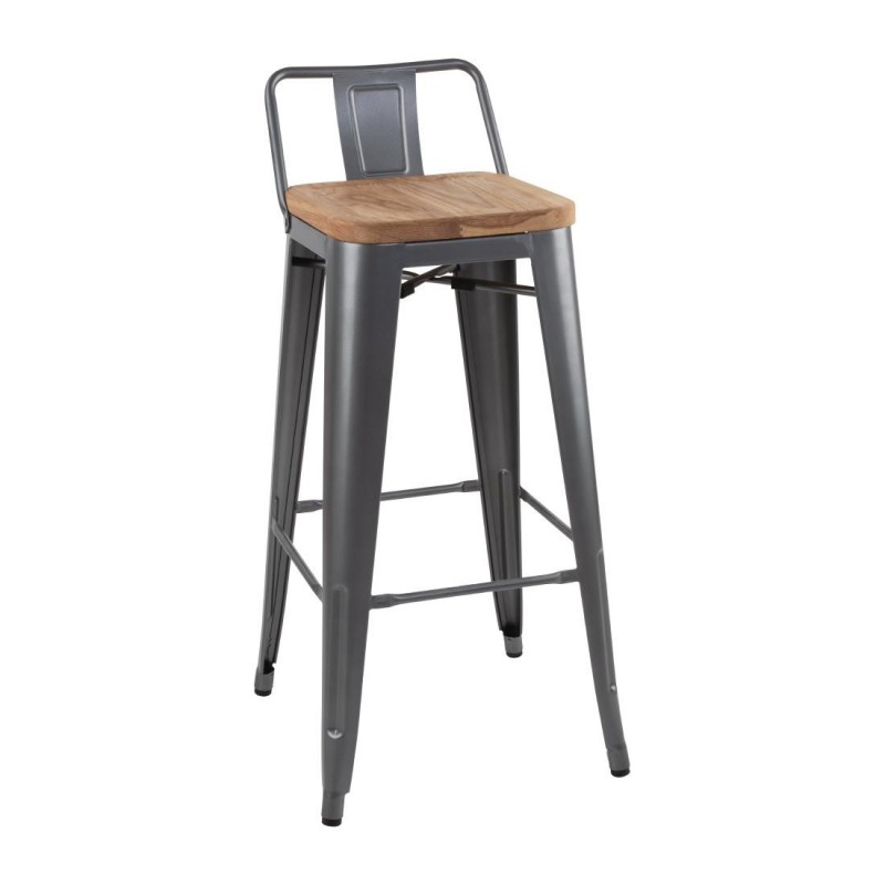 Tabourets bistro hauts avec dossier et assise en bois Bolero gris métallisé (lot de 4) FB624 Bolero Tabourets bistro hauts avec dossier et assise en bois Bolero gris métallisé (lot de 4) FB624 Bolero