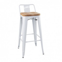 Tabourets bistro hauts avec dossier et assise en bois Bolero blancs (lot de 4) FB625 Bolero