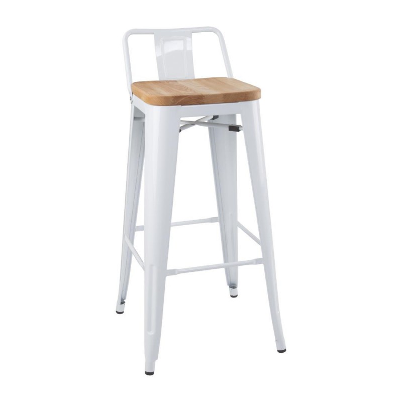 Tabourets bistro hauts avec dossier et assise en bois Bolero blancs (lot de 4) FB625 Bolero