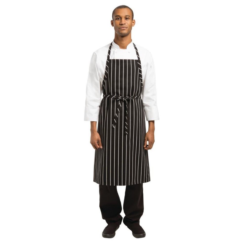 Tablier bavette tissé Chef Works Premium rayures noires et blanches B248 Chef Works Tablier bavette tissé Chef Works Premium rayures noires et blanches B248 Chef Works