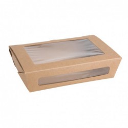 Boîtes salade compostables avec fenêtre en PLA Fiesta Compostable 1200ml (lot de 200) FB677 Fiesta