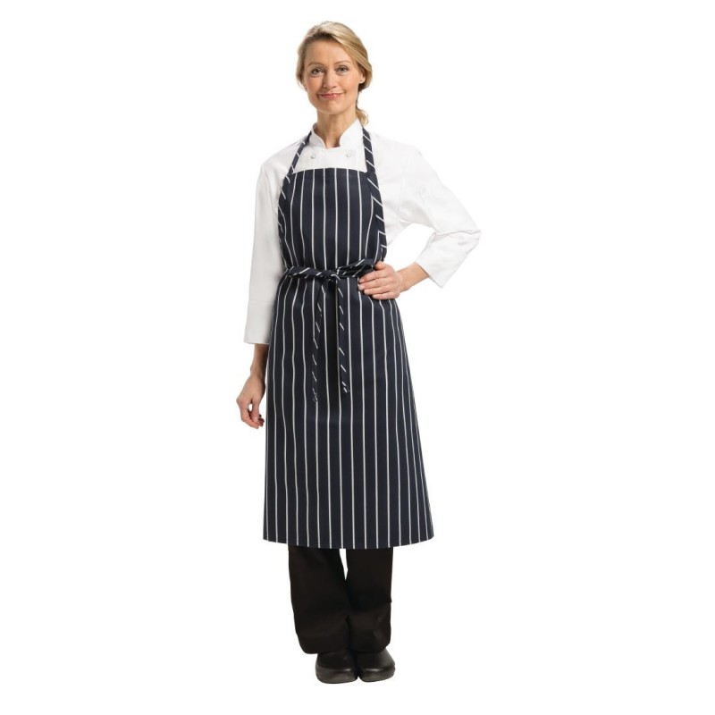 Tablier bavette tissé Chef Works Premium rayures bleue marine et blanches B249 Chef Works Tablier bavette tissé Chef Works Premium rayures bleue marine et blanches B249 Chef Works