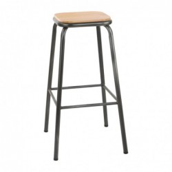 Tabouret haut gris métallisé avec assise en bois Bolero Cantina lot de 4 FB936 Bolero
