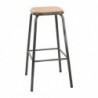 Tabouret haut gris métallisé avec assise en bois Bolero Cantina lot de 4 FB936 Bolero