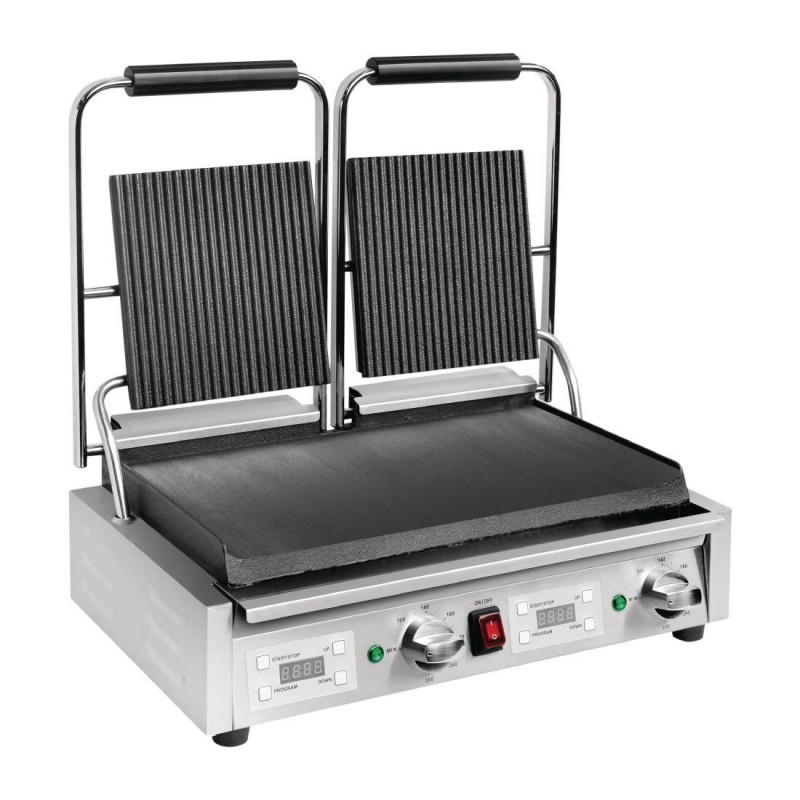 Gril de contact double Buffalo rainuré/lisse FC385 Buffalo Gril de contact double Buffalo rainuré/lisse FC385 Buffalo