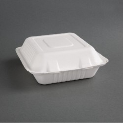Boîtes 3 compartiments avec couvercle à charnière compostables en bagasse Fiesta Compostable 201mm (lot de 200) FC526 Fiesta