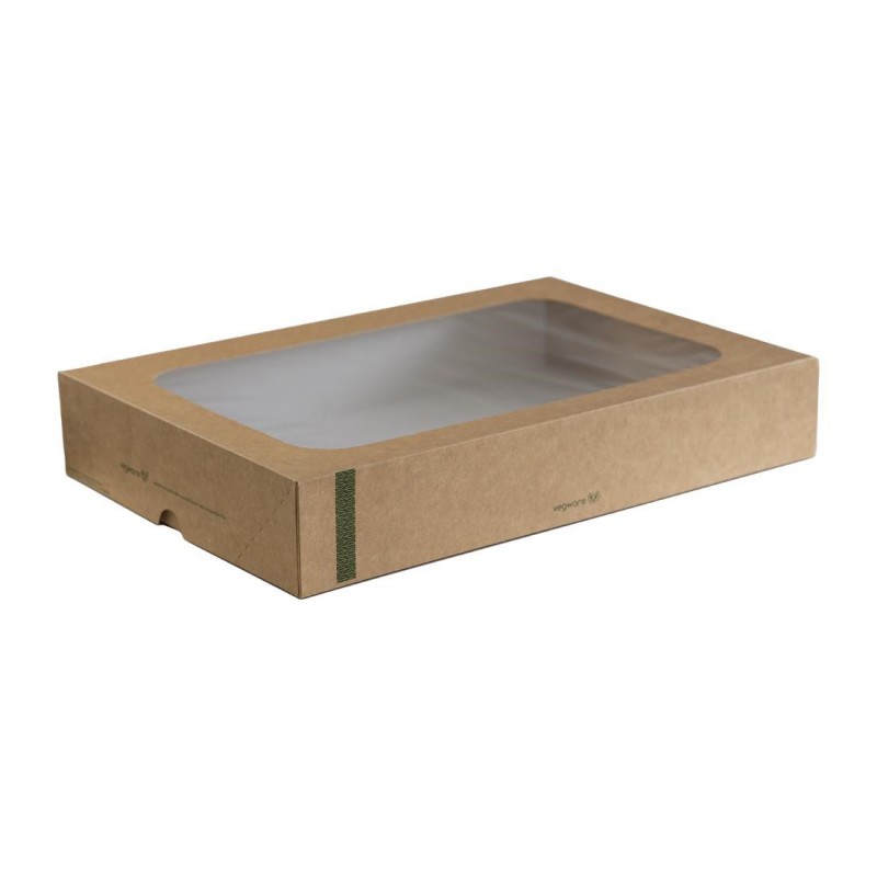 Grandes boîtes compostables avec plateau et couvercle à fenêtre Vegware (Lot de 25) FD387 Vegware Grandes boîtes compostables avec plateau et couvercle à fenêtre Vegware (Lot de 25) FD387 Vegware