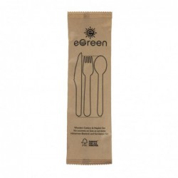 Ensembles de couverts en bois 4-en-1 emballages individuels kraft eGreen (lot de 250) FS168 eGreen