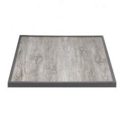 Plateau de table extérieur carré en verre trempé Bolero effet grain de bois bord gris 700 mm FU515 Bolero