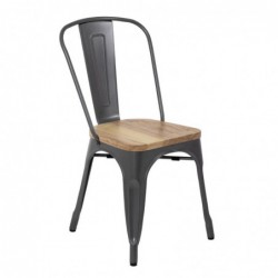 Chaises en acier avec assise en bois Bolero Bistro gris métallisé (lot de 4) GG708 Bolero