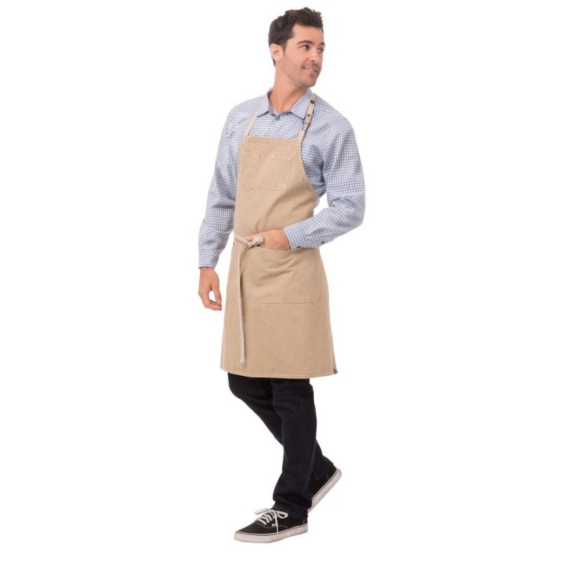 Tablier bavette Chef Works Urban Austin Denim beige BB007 Chef Works Urban Tablier bavette Chef Works Urban Austin Denim beige BB007 Chef Works Urban