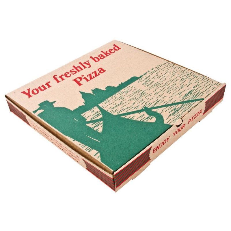 Boîtes à pizza imprimées compostables 358mm (lot de 50) GG999 Amipak Boîtes à pizza imprimées compostables 358mm (lot de 50) GG999 Amipak
