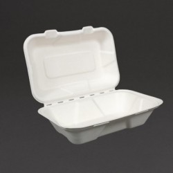 Boîtes repas en bagasse compostables avec couvercle à charnière Vegware 228mm (Lot de 200) GH026 Vegware