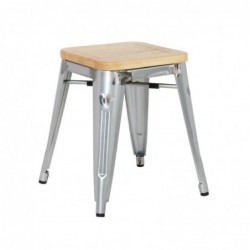 Tabourets bistro bas en acier avec assise en bois Bolero (lot de 4) GM634 Bolero
