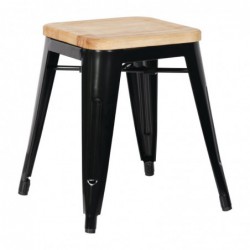 Tabourets bistro bas en acier noir avec assise en bois Bolero (lot de 4) GM635 Bolero