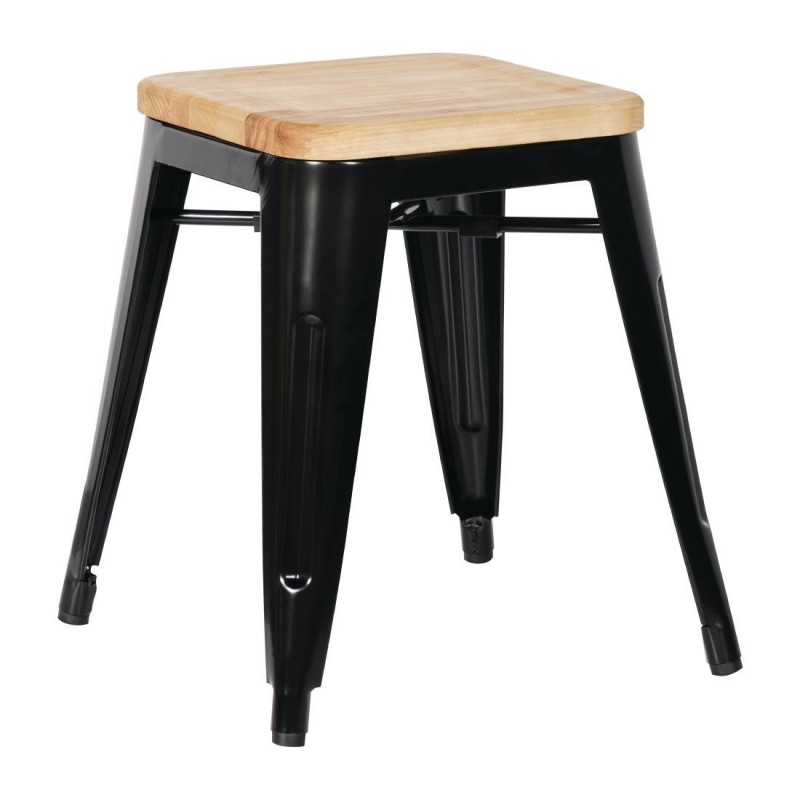 Tabourets bistro bas en acier noir avec assise en bois Bolero (lot de 4) GM635 Bolero Tabourets bistro bas en acier noir avec assise en bois Bolero (lot de 4) GM635 Bolero