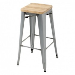 Tabourets hauts en acier galvanisé avec assise en bois Bolero Bistro (lot de 4) GM638 Bolero