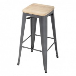 Tabourets hauts en acier gris avec assise en bois Bolero Bistro (lot de 4) GM639 Bolero