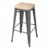 Tabourets hauts en acier gris avec assise en bois Bolero Bistro (lot de 4) GM639 Bolero