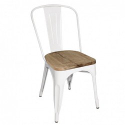 Chaises en acier avec assise en bois Bolero blanches (lot de 4) GM644 Bolero