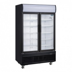 Vitrine réfrigérée positive 2 portes battantes avec caisson lumineux Polar Série G 950L noire GM813 Polar